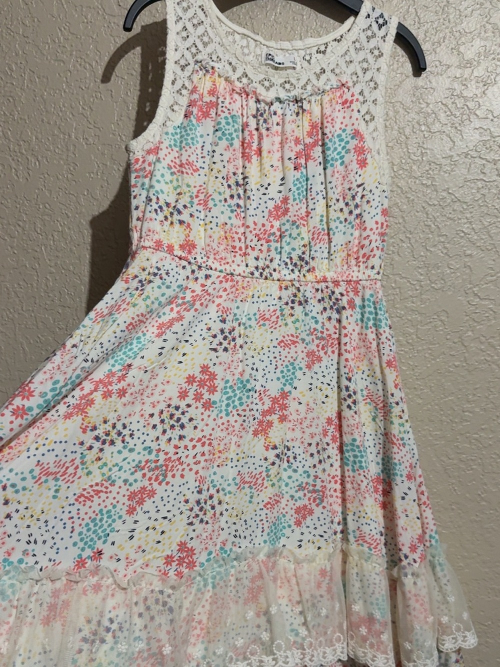 Epic Threads White Floral Print Casual Dress with Lace Trim